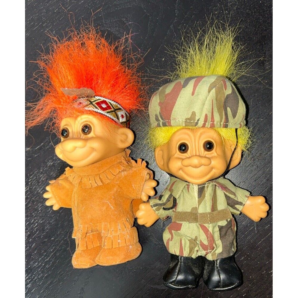 Native American Indian Thanksgiving Troll Doll & Army Camouflage Doll Russ‎ 1990